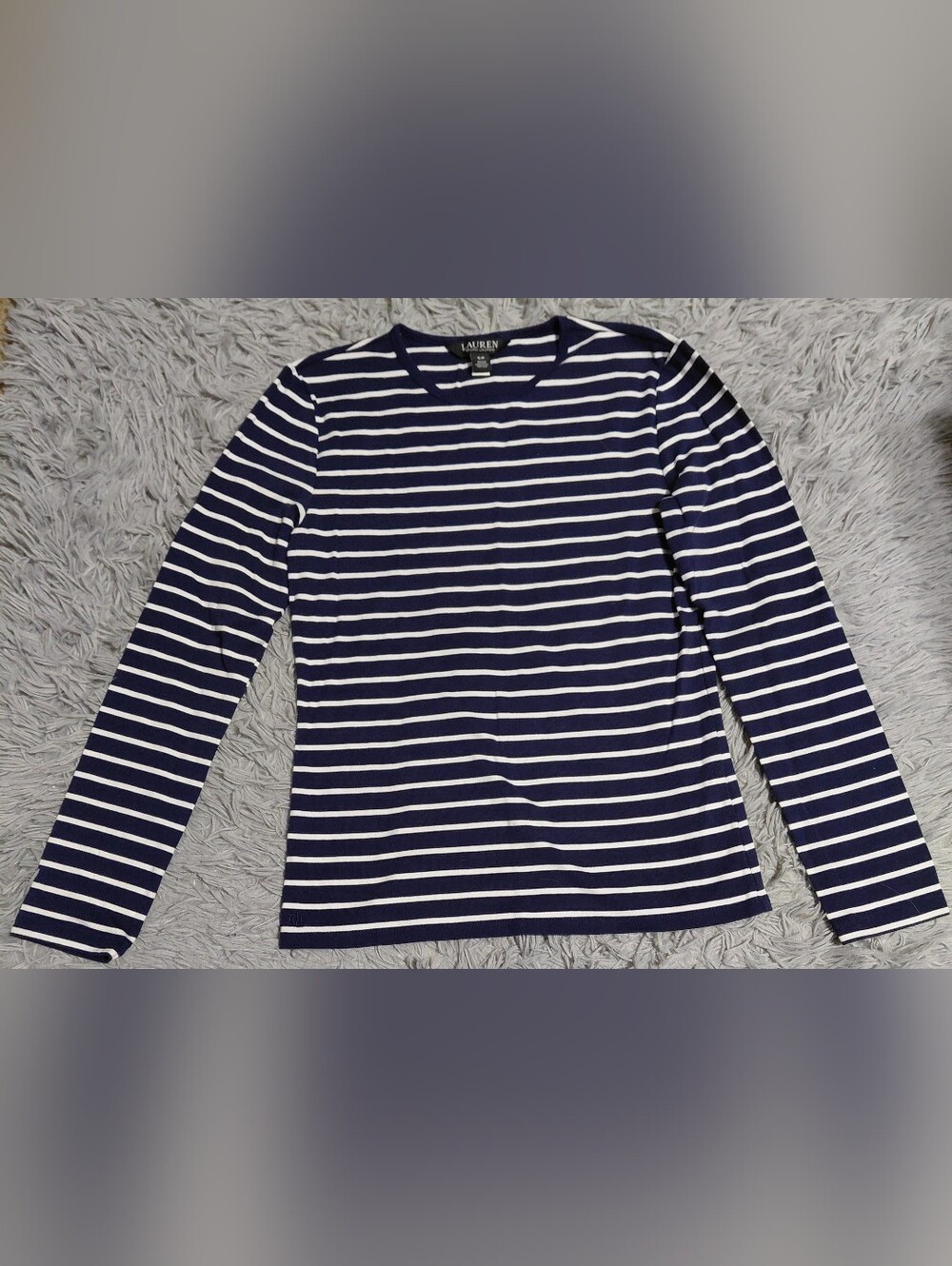 Lauren Ralph Lauren Navy & White Striped Long Sleeve Top Women's Size Small